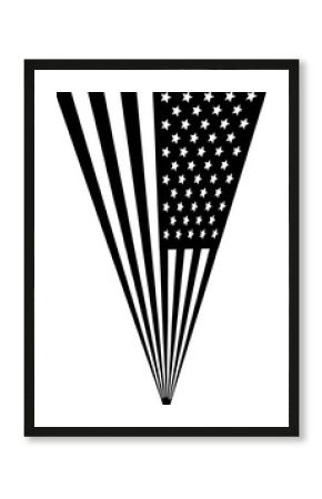 Abstract American flag in inverted triangle shape. Minimal patriotic vector design in black and white.