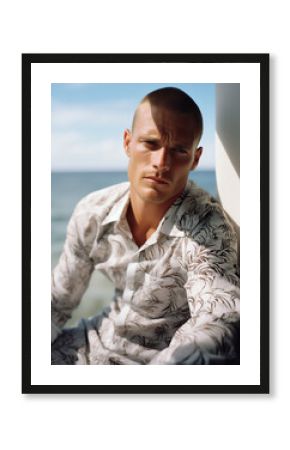 Schöner attraktiver Mann am Strand, Model