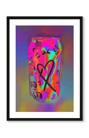 Psychedelic and neon colored soda can, can graffiti, street art