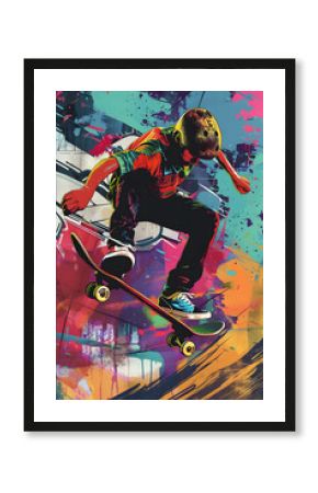 Skateboarding-Illustration: Dynamische Action in urbaner Umgebung
