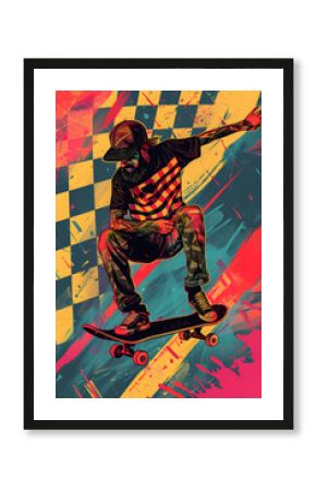 Skateboarding-Illustration: Dynamische Action in urbaner Umgebung
