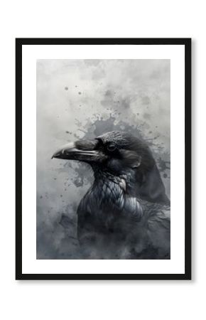 Raven's Silhouette Cloaked in Mist:Cryptic Street Art with Industrial Edge and Details