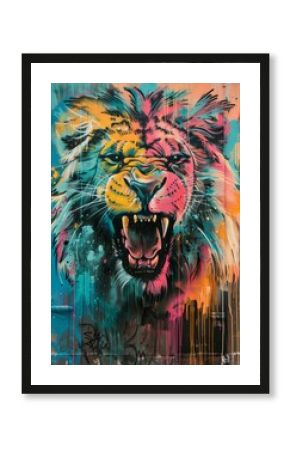 Art of a roaring lion, graffiti illustration