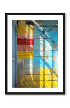 Vibrant Graffiti Art on Urban Wall with Insect Illustrations in Sunlit Alleyway