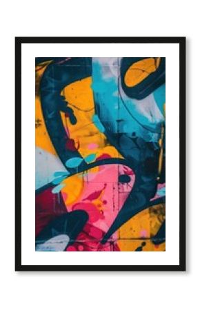 Urban graffiti art on a street with abstract 3D elements. Creative urban culture. 