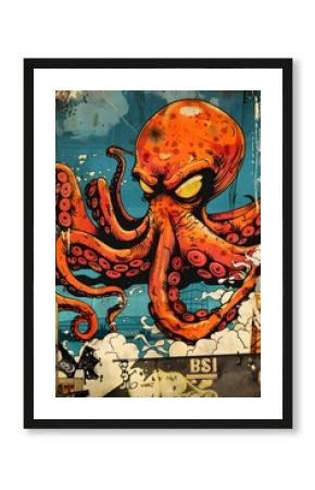 Badboy Anthropomorphic Octopus Character in American Old School Urban Street Art Style