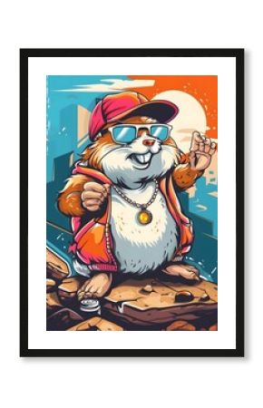 Stylish Badboy Hamster on Retro American T Shirt Design