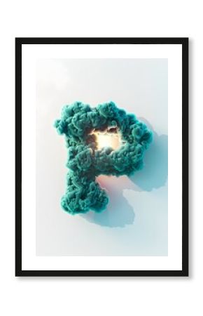 Teal Cloud P-Shape Illuminated by Morning Sun Against White Background