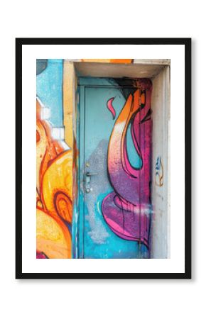 Creative colored graffiti on the wall of an apartment building. Street art, artist casual