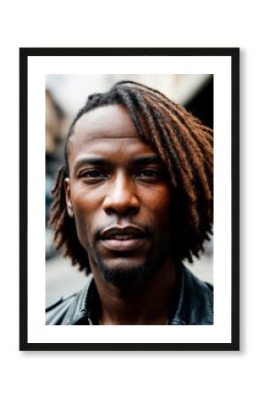 Soulful street performer's face captured in moment of musical passion, embodying urban culture and artistry.
