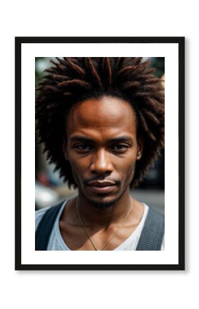 Soulful street performer's face captured in moment of musical passion, embodying urban culture and artistry.