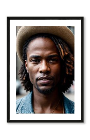 Soulful street performer's face captured in moment of musical passion, embodying urban culture and artistry.