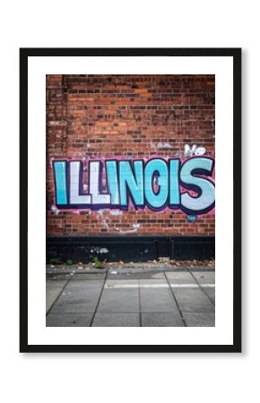Colorful illinois graffiti on brick wall in urban alleyway
