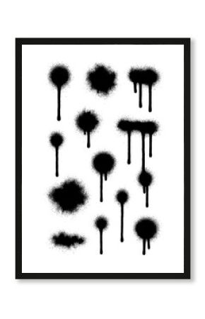 Black Spray Paint Drip and Splatter Elements, Graffiti Style Stencil Effect, Grunge Street Art Spray Spots and Drops Collection, Isolated Hand Painted Texture Illustration, Transparent Background