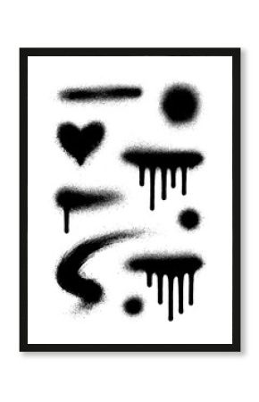 Black Spray Paint Drip and Splatter Elements, Graffiti Style Stencil Effect, Grunge Street Art Spray Spots and Drops Collection, Isolated Hand Painted Texture Illustration, Transparent Background
