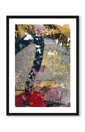 Colorful peeling posters distressed paper texture graffiti detail urban decay wallpaper background street-art 