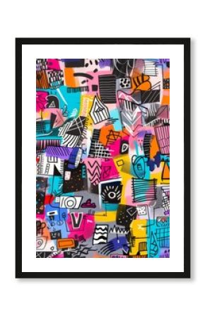 Vibrant Urban Graffiti Artwork with Abstract Shapes and Patterns
