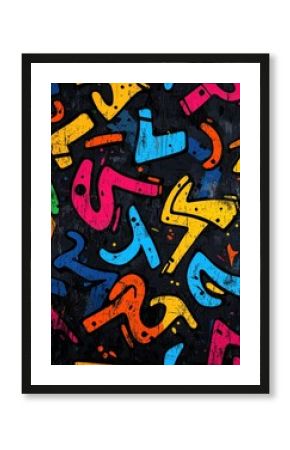 A black background with abstract colorful graffiti-style designs, evoking a fun and creative street-art aesthetic.
