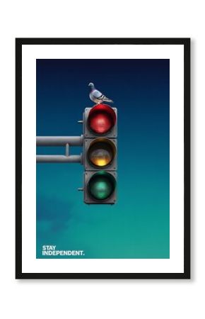 Minimalist Traffic Light Illustration with Pigeon Poster