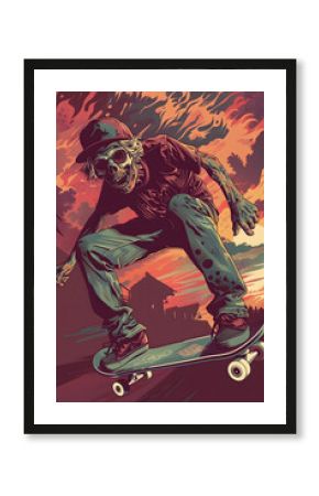 Skateboarding-Illustration: Dynamische Action in urbaner Umgebung