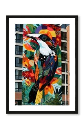 Vibrant Bird Mural on Building