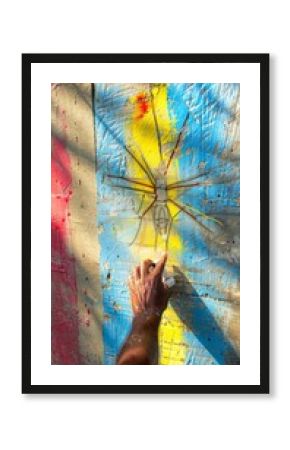 Artist's Hand Crafting Vibrant Street Art on Urban Wall, Capturing Creativity and Culture