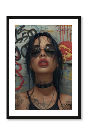 illustration of woman, tattooed, sunglasses