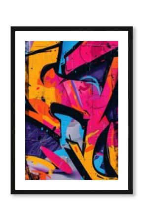Graffiti on a city street with 3D abstract elements. Urban culture artwork. 
