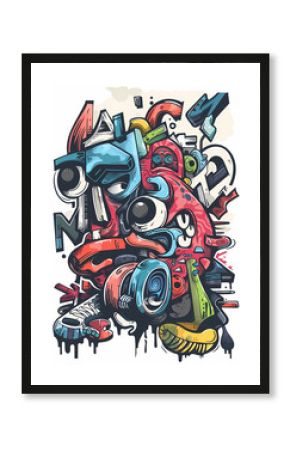 Abstract Graffiti Art with Vivid Colors and Dynamic Shapes Contemporary Urban Artwork in Bold Colors and Fluid Lines Expressionist Street Art with Red, Yellow, and Blue Splatters