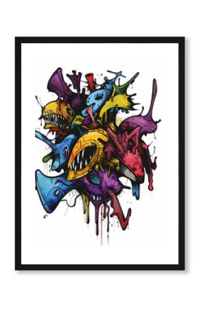 Abstract Graffiti Art with Vivid Colors and Dynamic Shapes Contemporary Urban Artwork in Bold Colors and Fluid Lines Expressionist Street Art with Red, Yellow, and Blue Splatters