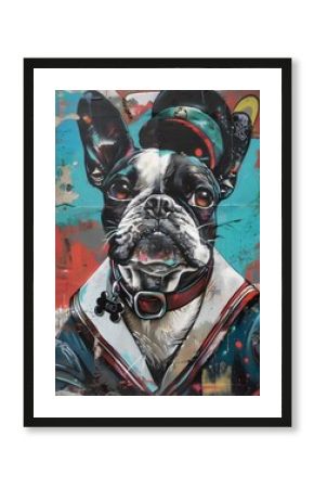 Vibrant Urban Bulldog Portrait with Graffiti Backdrop