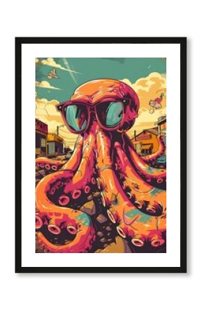 Badboy Octopus Character in Vibrant Old School American