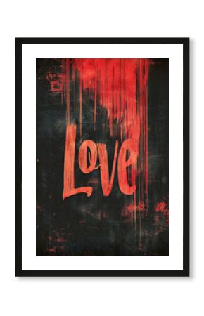 Vertical background in black with the inscription love and a red heart design.
