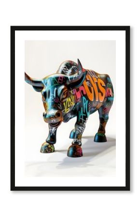 Vibrant 3D Rendered Rhinoceros Sculpture Showcasing Colorful Graffiti-Inspired Street Art Style for Financial Concept