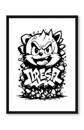 Cartoon black and white graffiti. Pattern for T-shirts, posters. Generated by Ai
