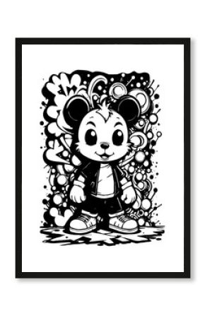 Cartoon black and white graffiti. Pattern for T-shirts, posters. Generated by Ai