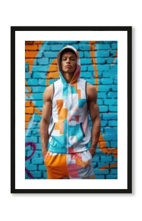 Stylish Young Man in Urban Fashion Against Graffiti Wall