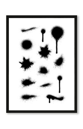 Black Spray Paint Drip and Splatter Elements, Graffiti Style Stencil Effect, Grunge Street Art Spray Spots and Drops Collection, Isolated Hand Painted Texture Illustration, Transparent Background