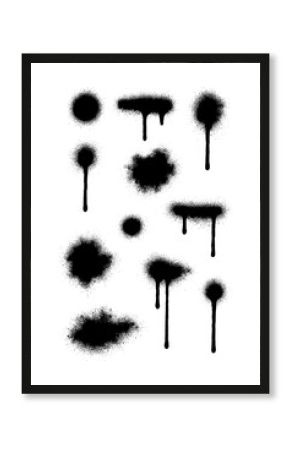 Black Spray Paint Drip and Splatter Elements, Graffiti Style Stencil Effect, Grunge Street Art Spray Spots and Drops Collection, Isolated Hand Painted Texture Illustration, Transparent Background