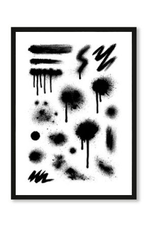 Black Spray Paint Drip and Splatter Elements, Graffiti Style Stencil Effect, Grunge Street Art Spray Spots and Drops Collection, Isolated Hand Painted Texture Illustration, Transparent Background