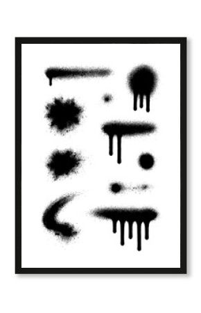 Black Spray Paint Drip and Splatter Elements, Graffiti Style Stencil Effect, Grunge Street Art Spray Spots and Drops Collection, Isolated Hand Painted Texture Illustration, Transparent Background