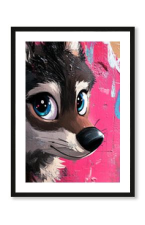 Playful Cartoon Wolf with Graffiti Art Style