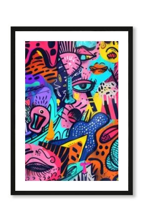 Vibrant Urban Graffiti Artwork with Abstract Shapes and Patterns