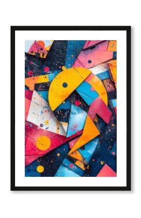 Dynamic Abstract Geometric Art with Bold Colors and Textures