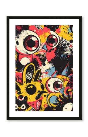 Bunte Street-Art Illustration mit abstrakten Cartoon-Tieren