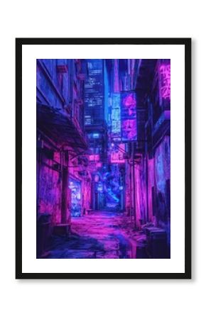 Neon-lit alleyway at night, city backdrop, cyberpunk aesthetic, for sci-fi backgrounds