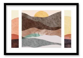set of Abstract mountain landscape, oriental style. Minimalist design. Abstract water color. vector background illustration.