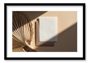 Blank uncoated paper card isolated on beige boho style background