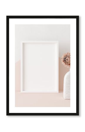 Mock up frame close up in home interior background, Boho style, 3d render