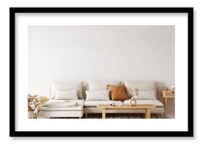 Boho interior style. Wall mockup. Wall art. 3d rendering, 3d illustration